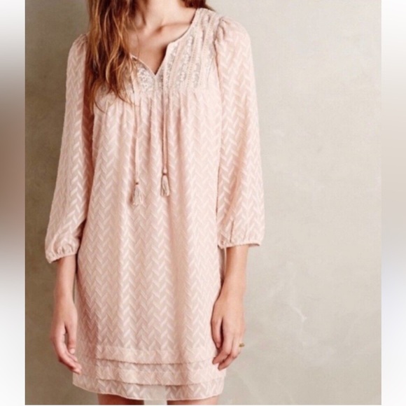 Anthropologie One September Elegant Pink Lace-Trimmed Dress SIZE L - Picture 1 of 13